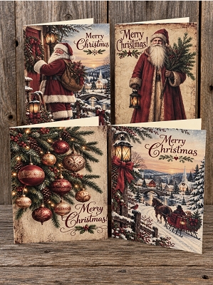 Merry Christmas Handmade Set of 8 Greeting Christmas Cards & Envelopes Blank Inside